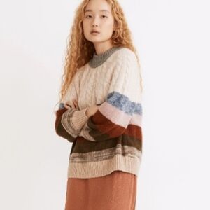 Madewell Deacon Pullover Cable Mockneck Sweater Size XS Striped